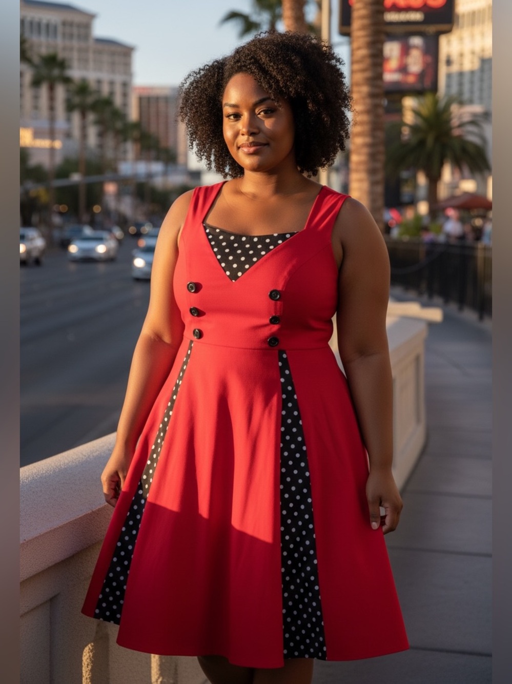 Red Pin-Up Sleeveless Dress with Polka Dot Details